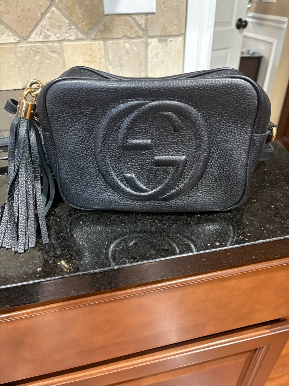 Gucci Black Pebbled Leather Soho Crossbody with Tassel